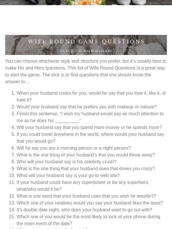 Weddingforward: Posts from 250 Newlywed Game Questions For Any Crowd for  01/11/2019 | Milled