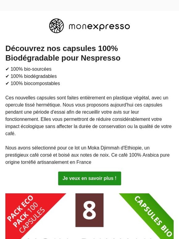 ✅ Capsules Nespresso Biodégradable | Pack éco -20%