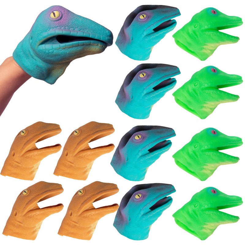 12pk Lizard Hand Puppet Kids Toys Flexible Rubber Fun Party Favor Dinosaur Head 