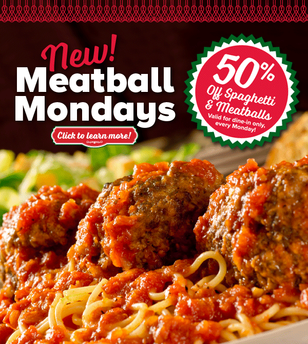 Buca Di Beppo It's Meatball Monday! 50 Off Spaghetti & Meatballs Milled