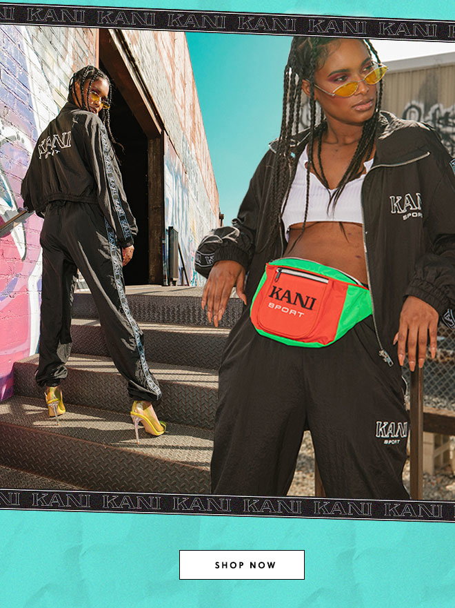 KARL KANI BLACK TAPE PRINTED SHELL JOGGERS