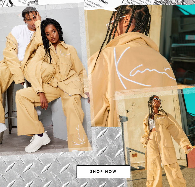 KARL KANI CAMEL EMBROIDERED OVERSIZED CARGO JACKET