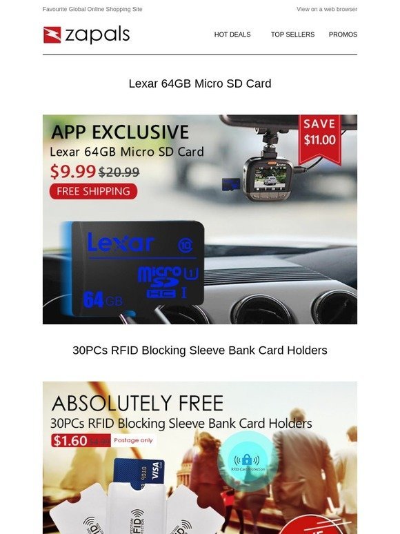 Lower Than Ever - Lexar 64GB Micro SD Card $9.99 Shipped; 30PCS RFID Card Holder $1.6 Shipped