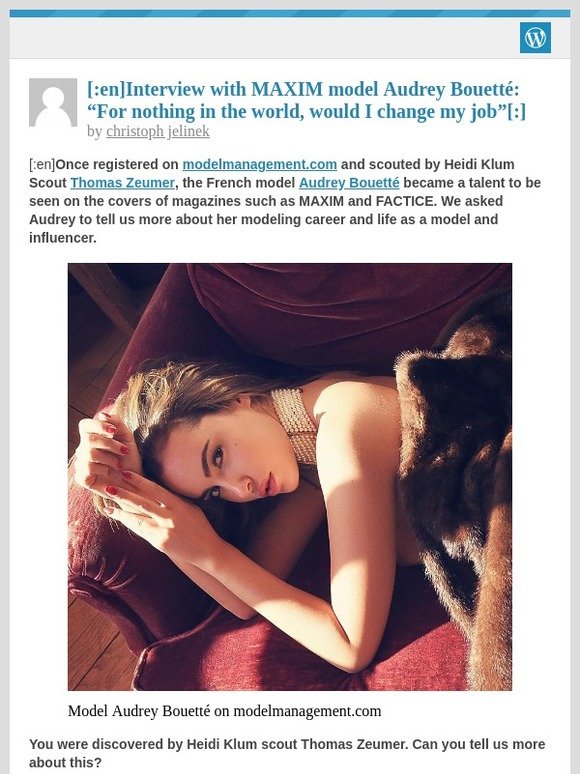 [New post] [:en]Interview with MAXIM model Audrey Bouetté: “For nothing in the world, would I change my job”[:]
