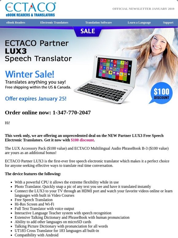Ectaco LUX3 Spanish Speech to Speech Translator 