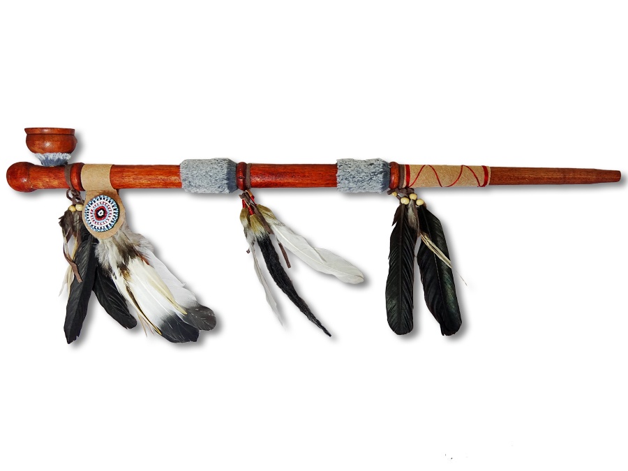 Indianer Friedenspfeife/Kalumet Federfächer 70cm