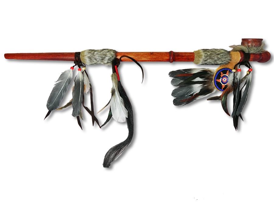 Indianer Friedenspfeife/Kalumet Federfächer 70cm