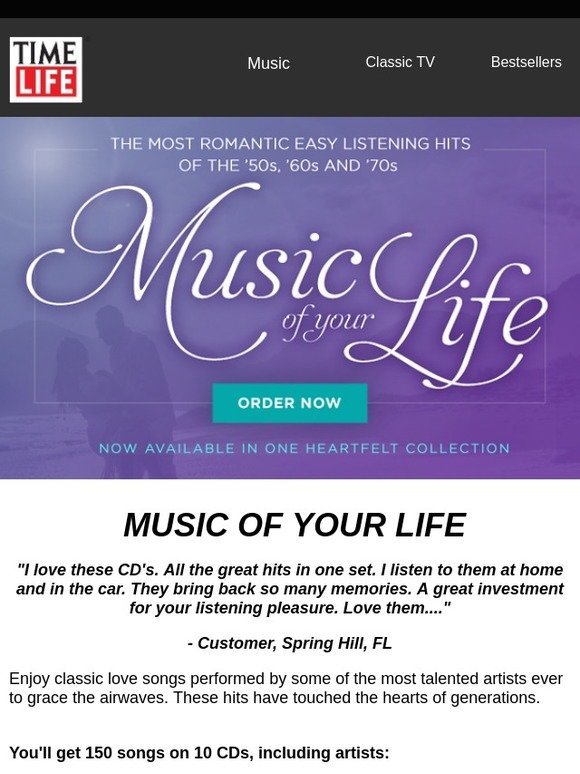 TimeLife.com: It's the Music of Your Life, all here in one heartfelt  collection! | Milled