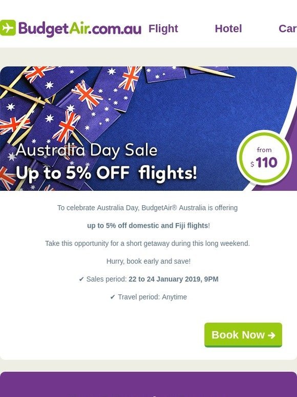 🐨 Australia Day Sale | Up to 5% OFF flights 