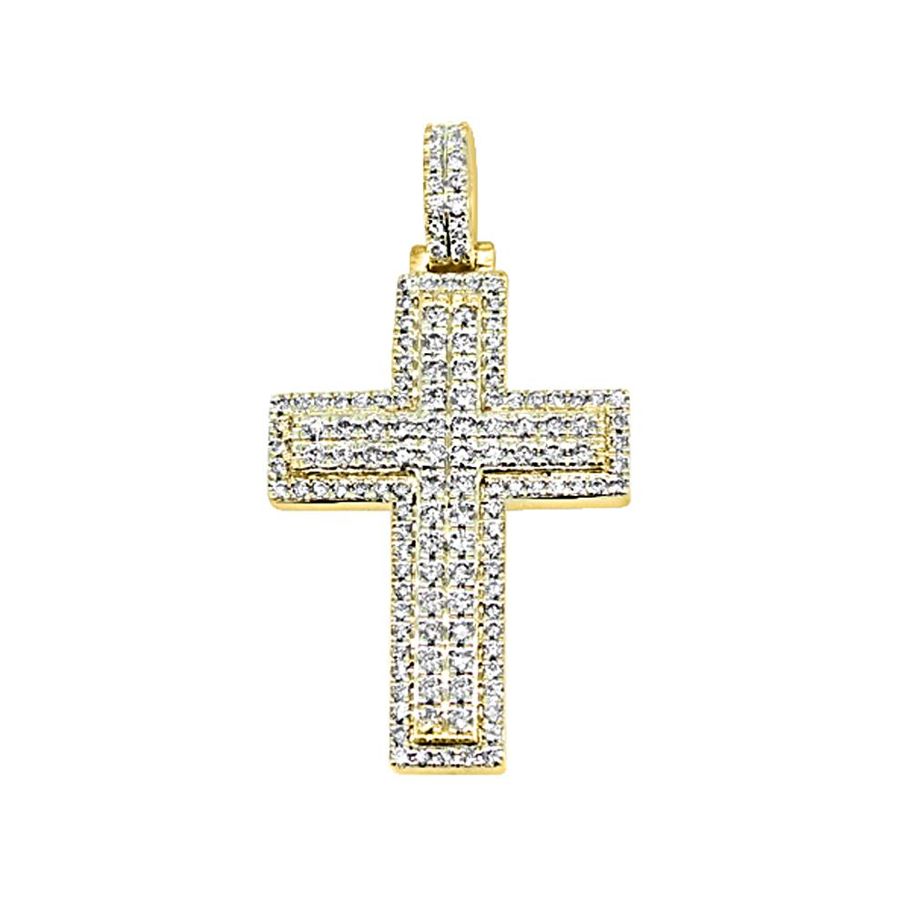 Image of 14K Yellow Gold 1.50 Carats Diamond Quadruple Ice Cross Pendant
