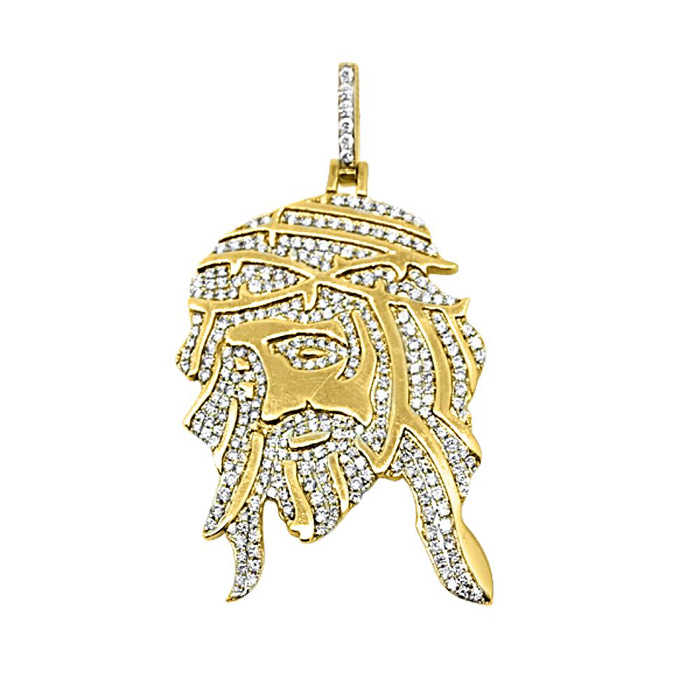 Image of 14K Yellow Gold 2.90 Carats Diamond Flat Carved Jesus Pendant