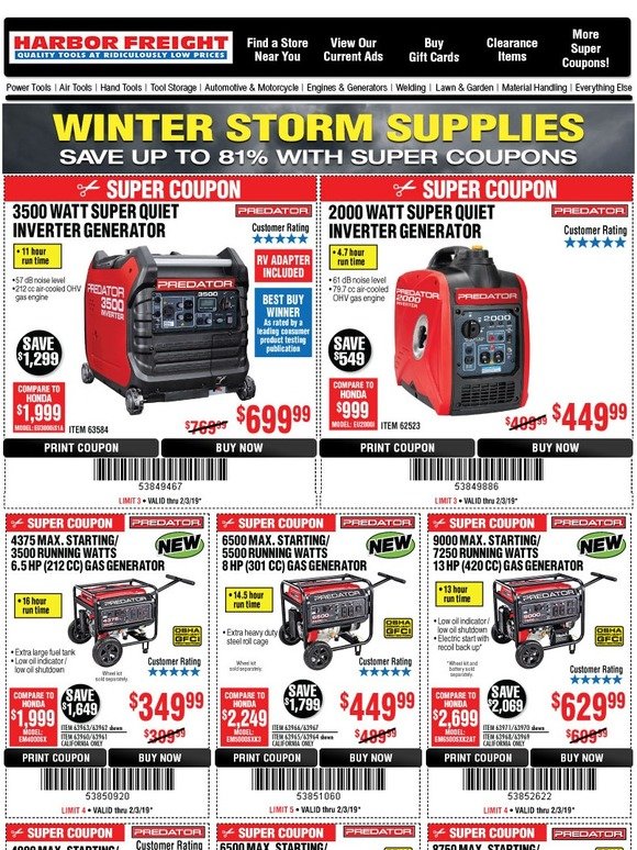 Harbor Freight Tools Shop all our Generator options and more Milled
