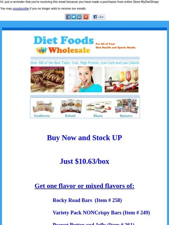 Diet Health and Sports, Inc. Buy Now 10.63/box Healthwise Protein