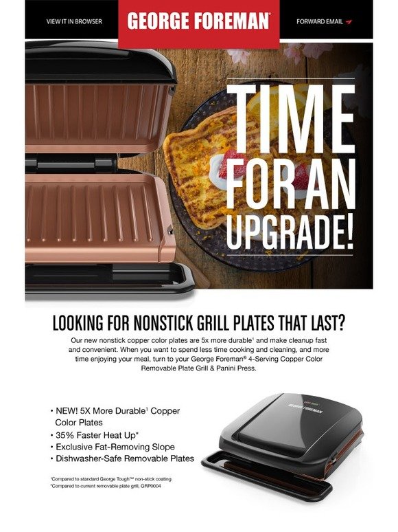 George Foreman 4-Serving Copper Color Removable Plate Grill