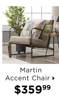 upholstered metal and wood martin accent chair