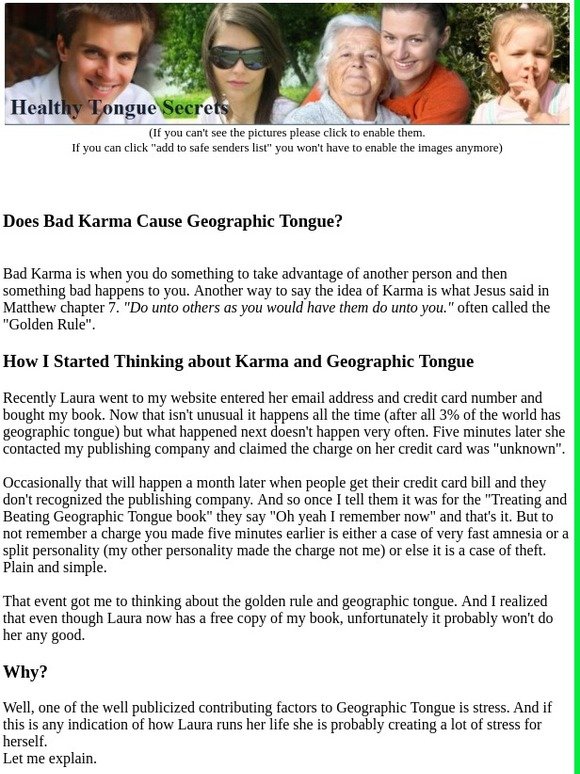 Healthy Tongue Secrets- Does Bad Karma cause Geographic Tongue?