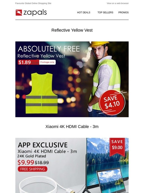 Only $1.89 SUP Yellow Vest; Xiaomi 3m 4K HDMI Cable $9.99 Shipped; 12 Months Of Standby Smart Watch $14 Shipped