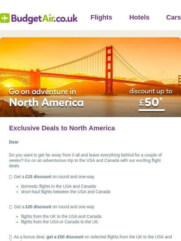 Exclusive North America Deals - Get up to £50 OFF!