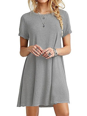 Round Neck  Plain Shift Dress