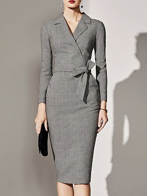 Fold-Over Collar  Plaid Bodycon Dress