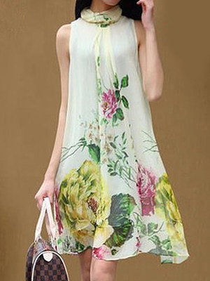 Crew Neck  Printed Shift Dress