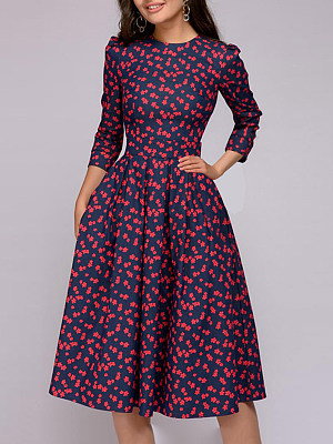 Polo Collar  Floral Printed Skater Dress