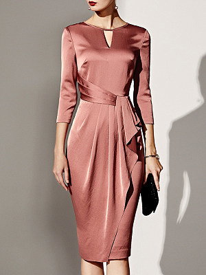 Boat Neck  Plain Bodycon Dress
