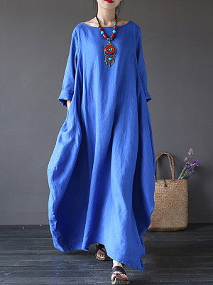 Round Neck  Plain Maxi Dress