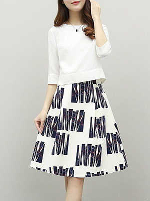 Round Neck  Printed  Two-Piece Skater Dress