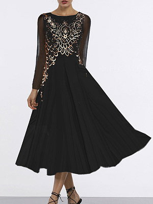 Round Neck  Print Maxi Dress