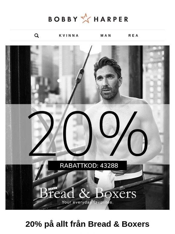20% på underkläder från Bread & Boxers - Alltid fri frakt!