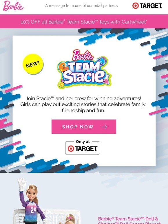 Mattel Shop Barbie Team Stacie toys only at Target! Milled