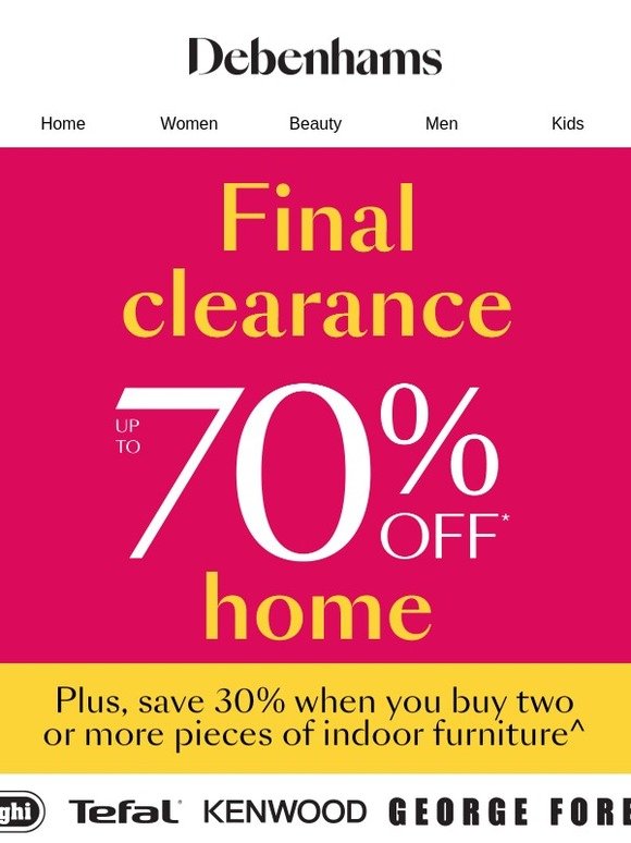 Debenhams Home final clearance now on > Milled