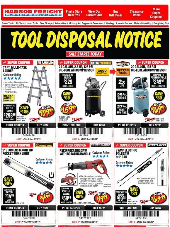 Harbor Freight Tools TOOL DISPOSAL NOTICE Milled