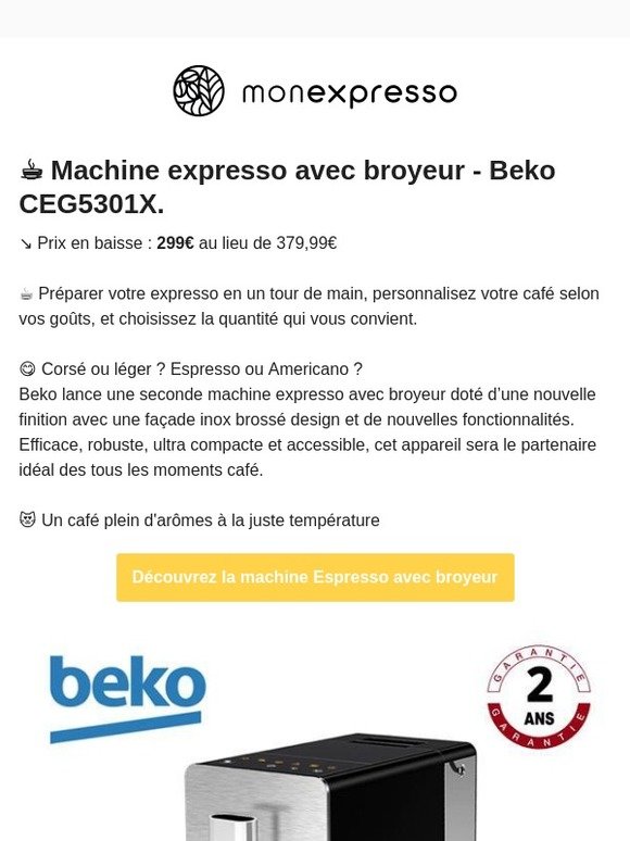 ↘️ Prix en baisse 299€ >> Machine expresso pour café en grains