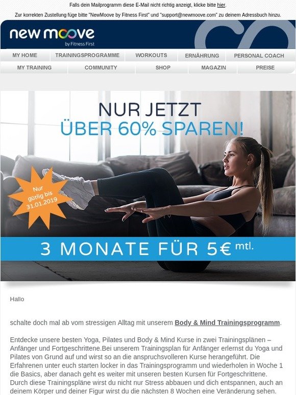 Fit und ausgeglichen mit NewMoove für nur 5 € monatlich!