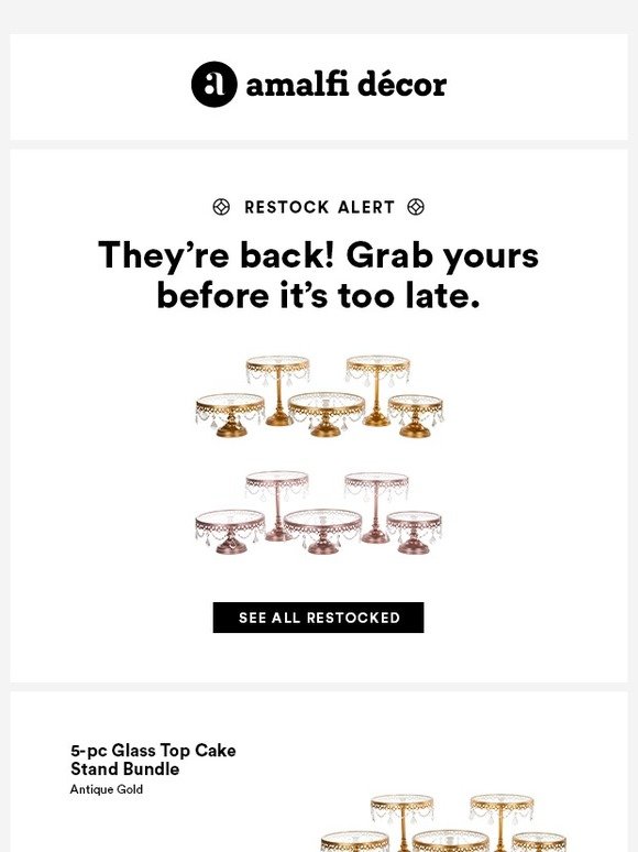 5 Piece Cake Stand Set and More are Back In Stock
