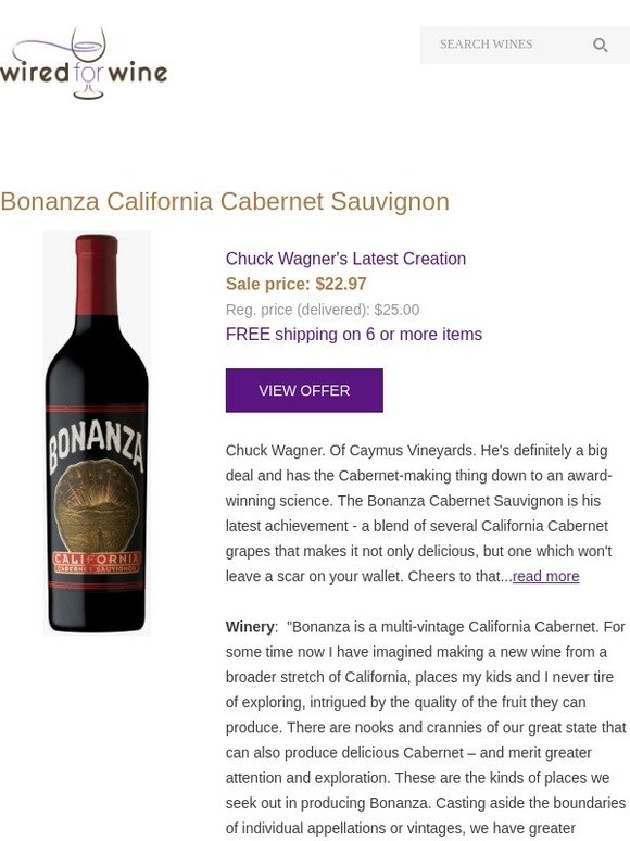 Wired For Wine: Chuck Wagner's new Bonanza California Cabernet