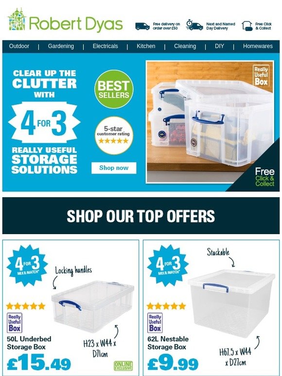 Robert Dyas 4 for 3 on Really Useful Storage Solutions Milled