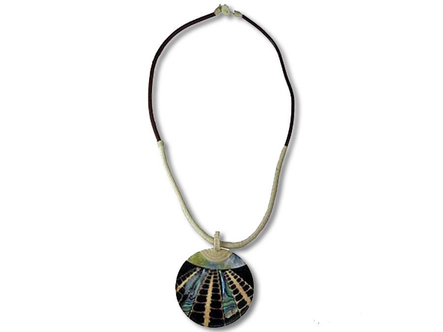 Kette Paua-Shell, Kautschukband mit weißer Baumwolle, rund