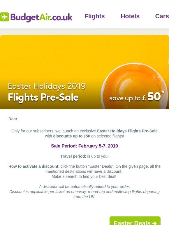 SAVE up to £50 with Easter Holidays Flights Pre-Sale