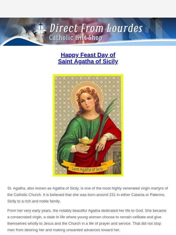 catholic gift shop ltd Prayer for the Feast of St Agatha of Sicily