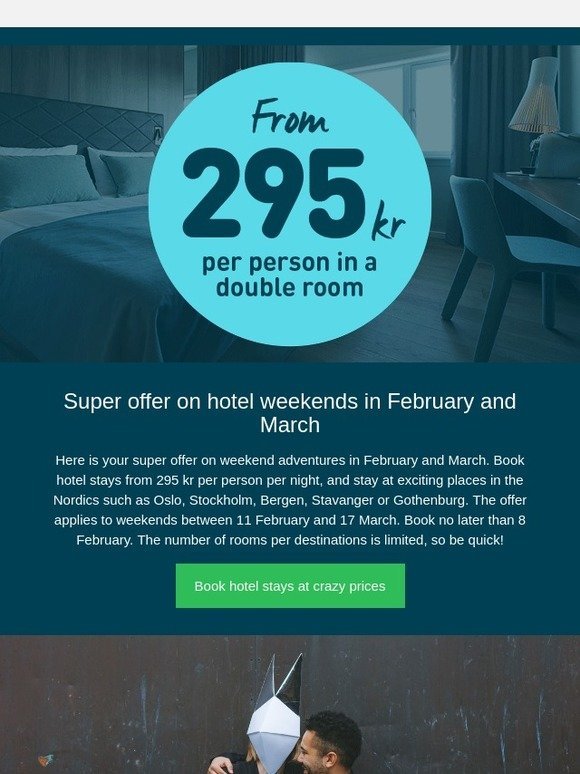 You get double rooms from 295 kr per person