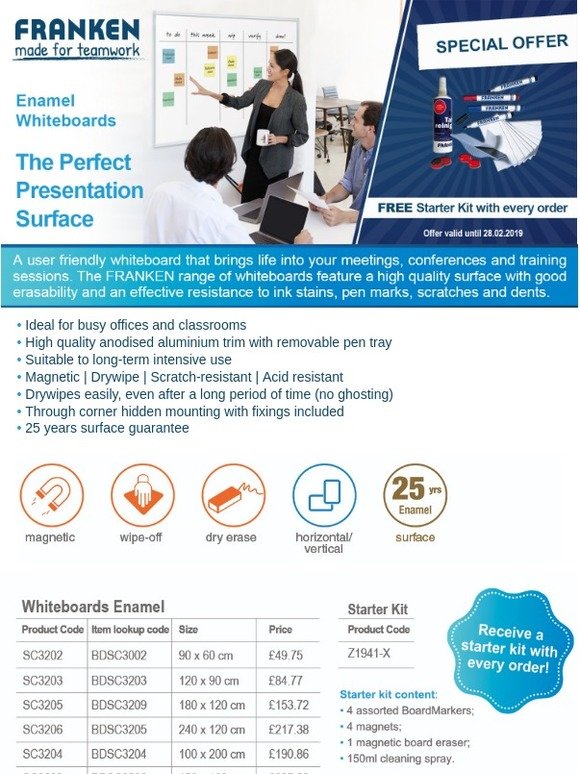 Franken Enamel Whiteboards