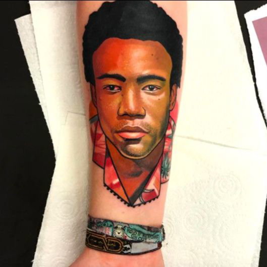 A negative portrait I did of Childish Gambino Id love to do more of these  IG leahadamstattoo  Tattoos Childish gambino Skull tattoo