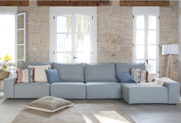 Zent sofá chaise longue reversible 4 plazas gris con almacenaje, Banak