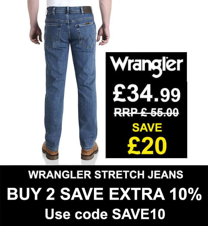 Jean Scene: Wrangler | Basic Stretch Jeans | Promo code SAVE10 | Milled
