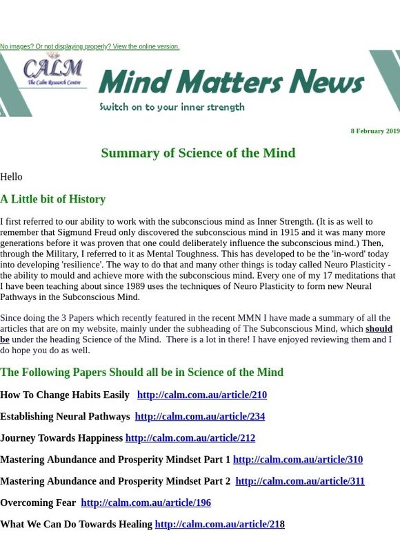 Hello -MMN - Summary of Science of the Mind