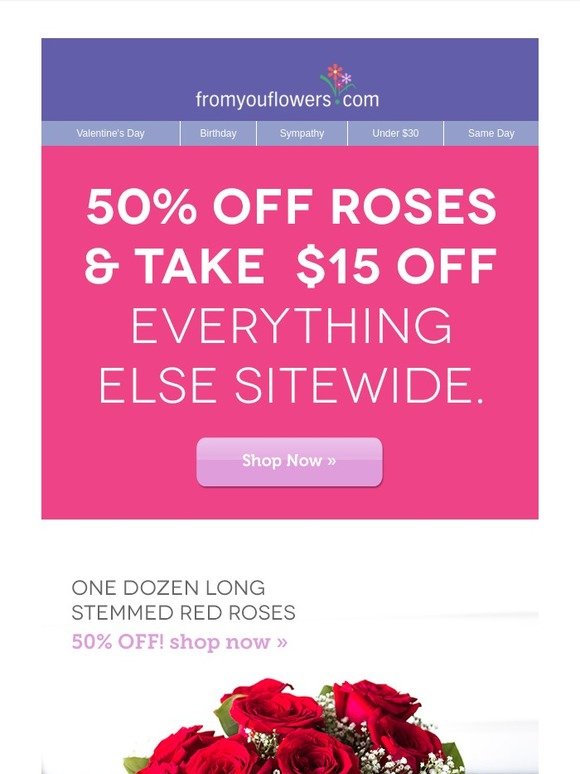 50 Off Valentine's Roses! Delivery Guaranteed Milled
