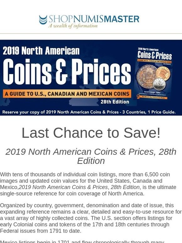 Last Chance! Free shipping on 2019 North American Coins & Prices